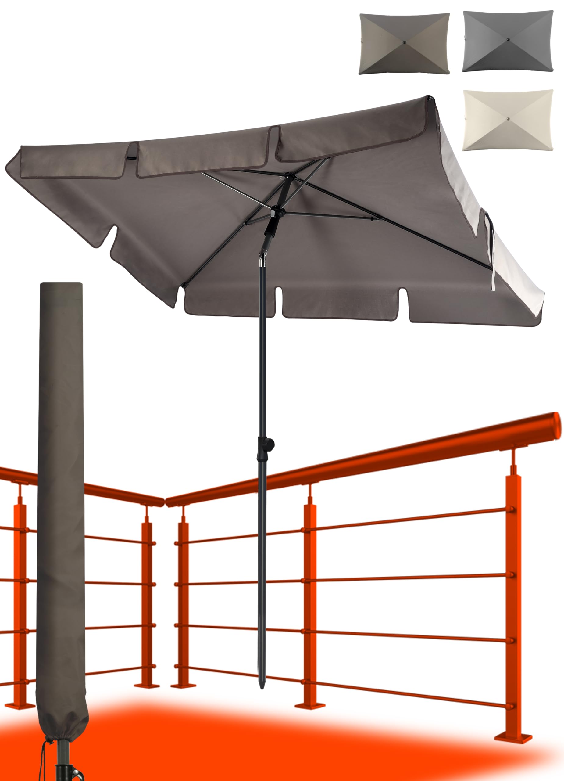 4smile Sonnenschirm Balkon SET - UV50+ Sonnenschirm rechteckig + Sonnenschirmhalter Balkongeländer + Sonnenschirmhülle - Sonnenschutz Balkon
