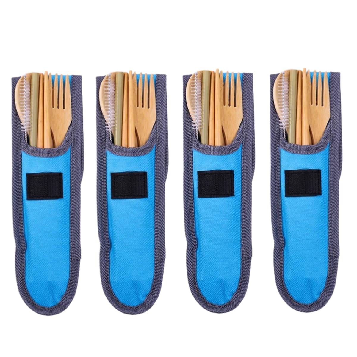 Cucchiai E Forchette Di Legno Coltelli Bacchette Cucchiai E Forchette Portatili In Bambù Per Picnic All'Aperto Blu Grigio 4 Set Ganci Non Inclusi