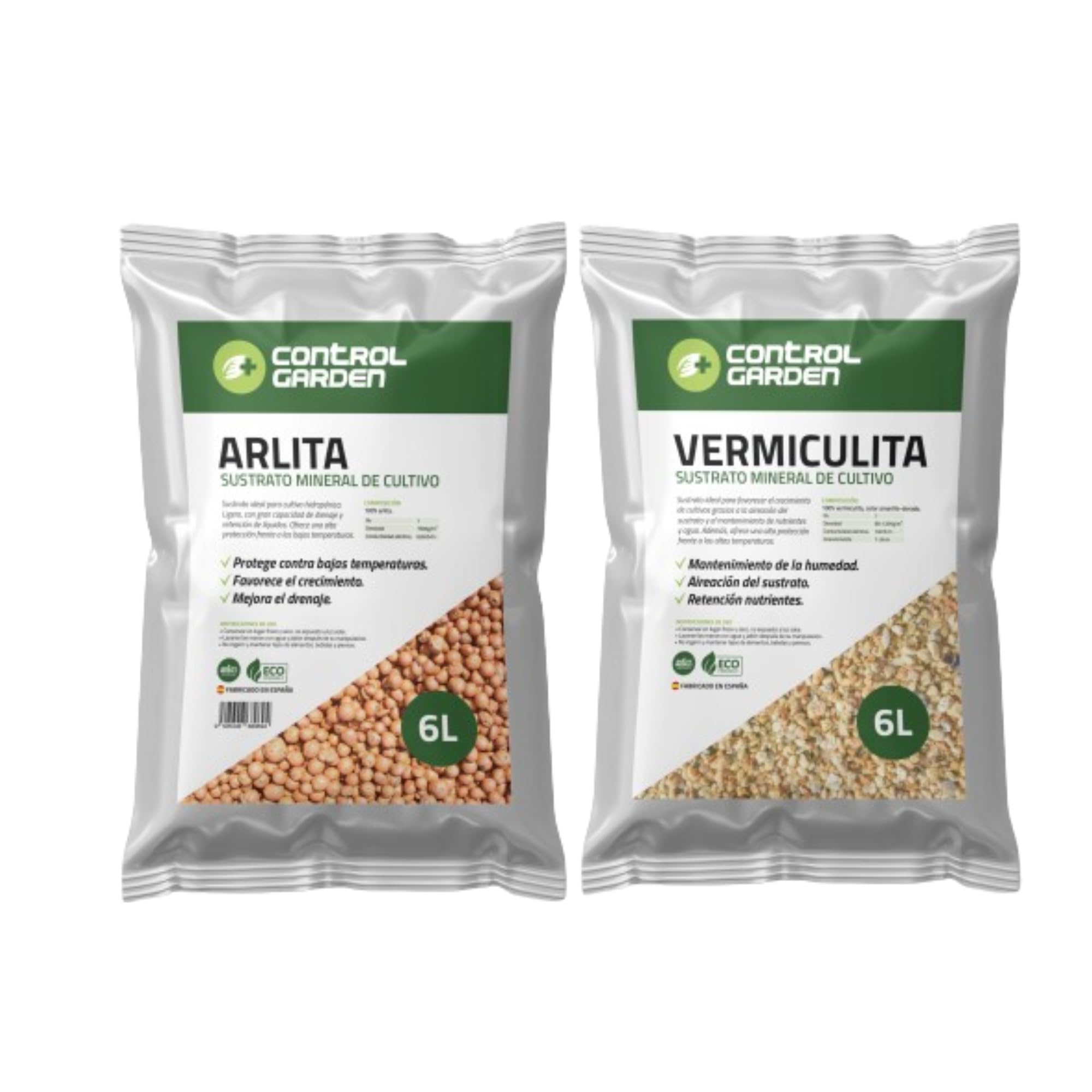 CONTROL GARDEN Pack Arlite 6L + Vermiculite 6L Substrat pour plantes et cultures intérieur et extérieur Fabriqué en Espagne