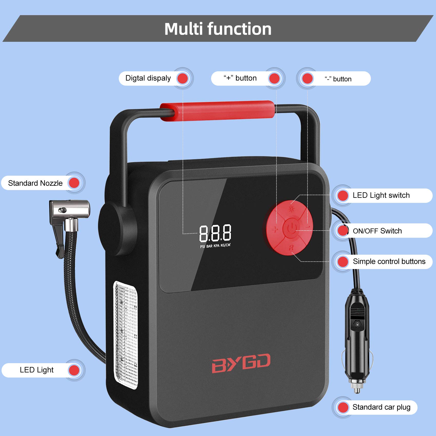 Wireless Car Tire Inflator, Mini Portable Air Compressor Battery Digital Display 12V Automatic - View #6