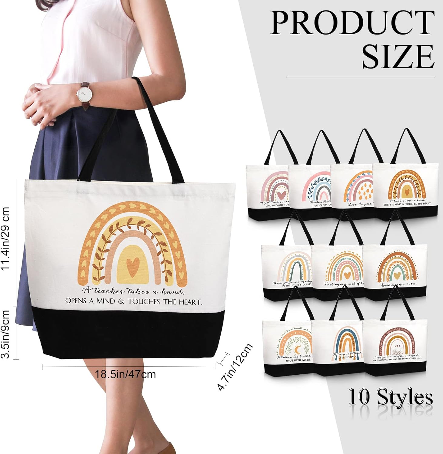 Sieral 10 Pcs Rainbow Canvas Tote Bag Teacher Appreciation Gift Bulk Retirement Thank You for Women(Cute Style) - Image 2
