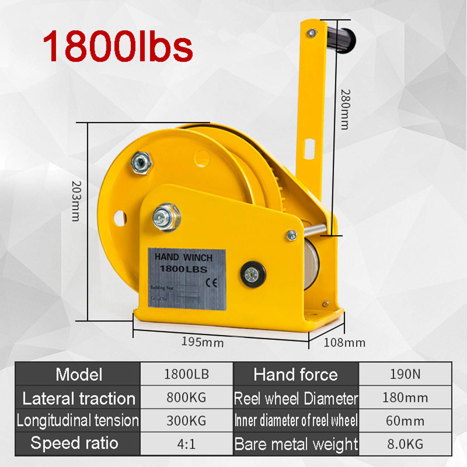 LYDZUSDP Hand Winch Heavy Duty,Crank Gear Winch for Boat with Hook and Cable Two-Way Automatic Brake,1200lbs,1800lbs,2600lbs,Steel Casing Protects Internal Gears(1800lbs 10m)