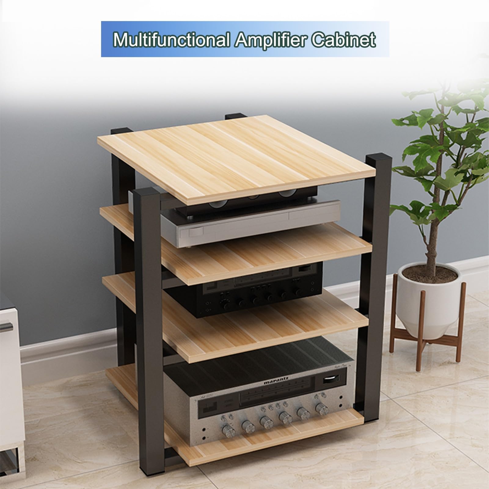 Mobiletto Audio AV - Supporto multimediale Stereo, Giradischi e Torre per componenti Audio per casa, Ufficio, teatro - Nero, 65 cm/25,6 Pollici - Soluzione di archiviazione Elegante e funzio