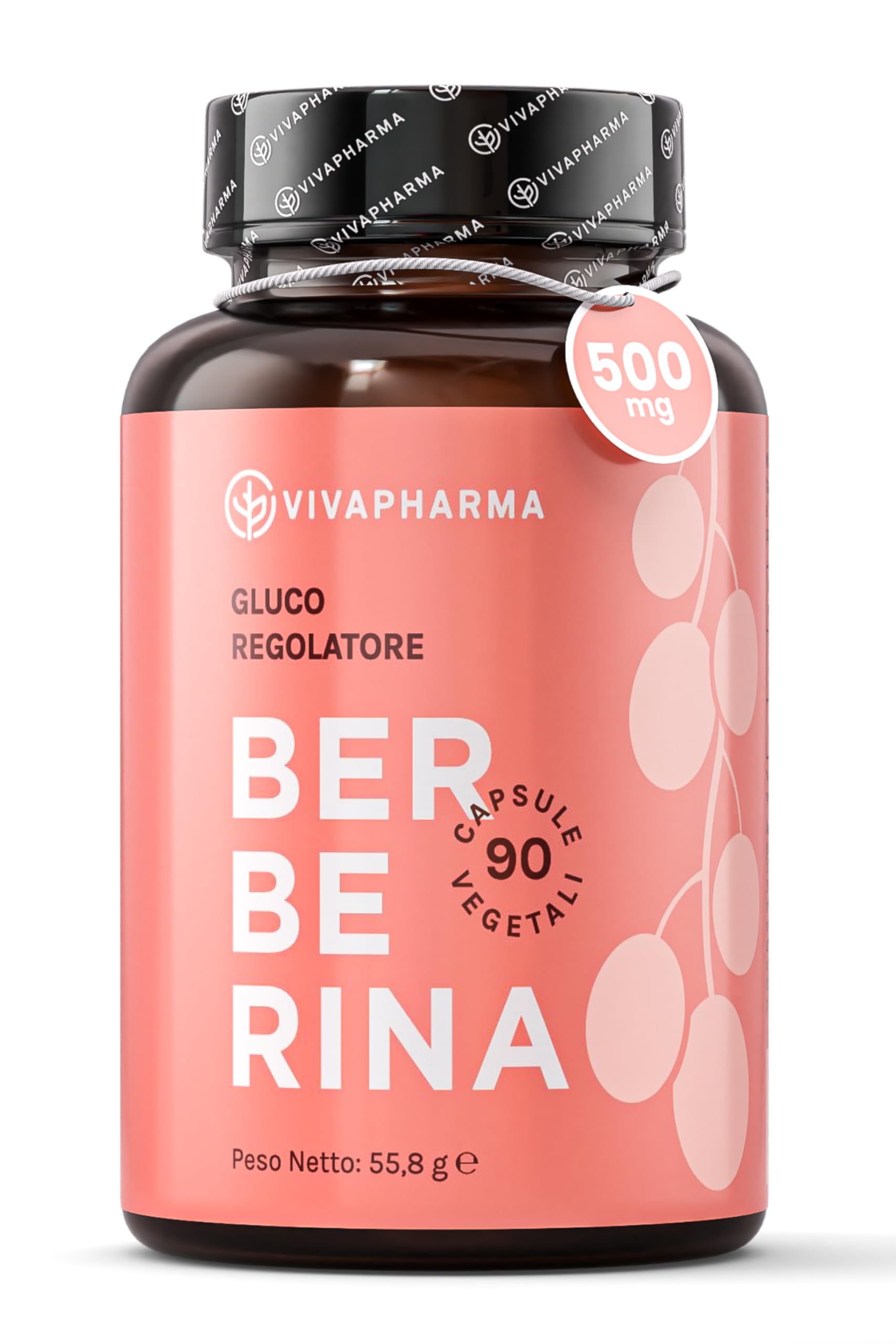 VIVAPHARMA Berberina - 90 cps Alto Dosaggio 500 mg - Favorisce Regolare Funzione Epatica e Cardiovascolare - Berberina hcl 500 mg