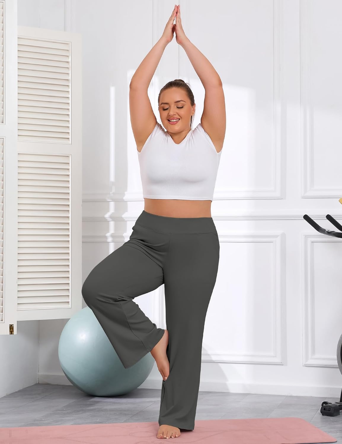 COOTRY Women's Plus Size Wide Leg Pants Yoga Pants with Pockets High Waist Stretch Work Dress Casual Sweatpants - Image 3