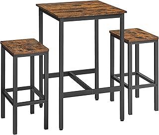 VASAGLE Dining Table and Chairs Set, Bar Table and Stools Set, 60 x 60 x 90 cm Small Kitchen Table, 30 x 40 x 65 cm Chairs, for Dining Room, Kitchen, Industrial, Rustic Brown and Black LBT017B01