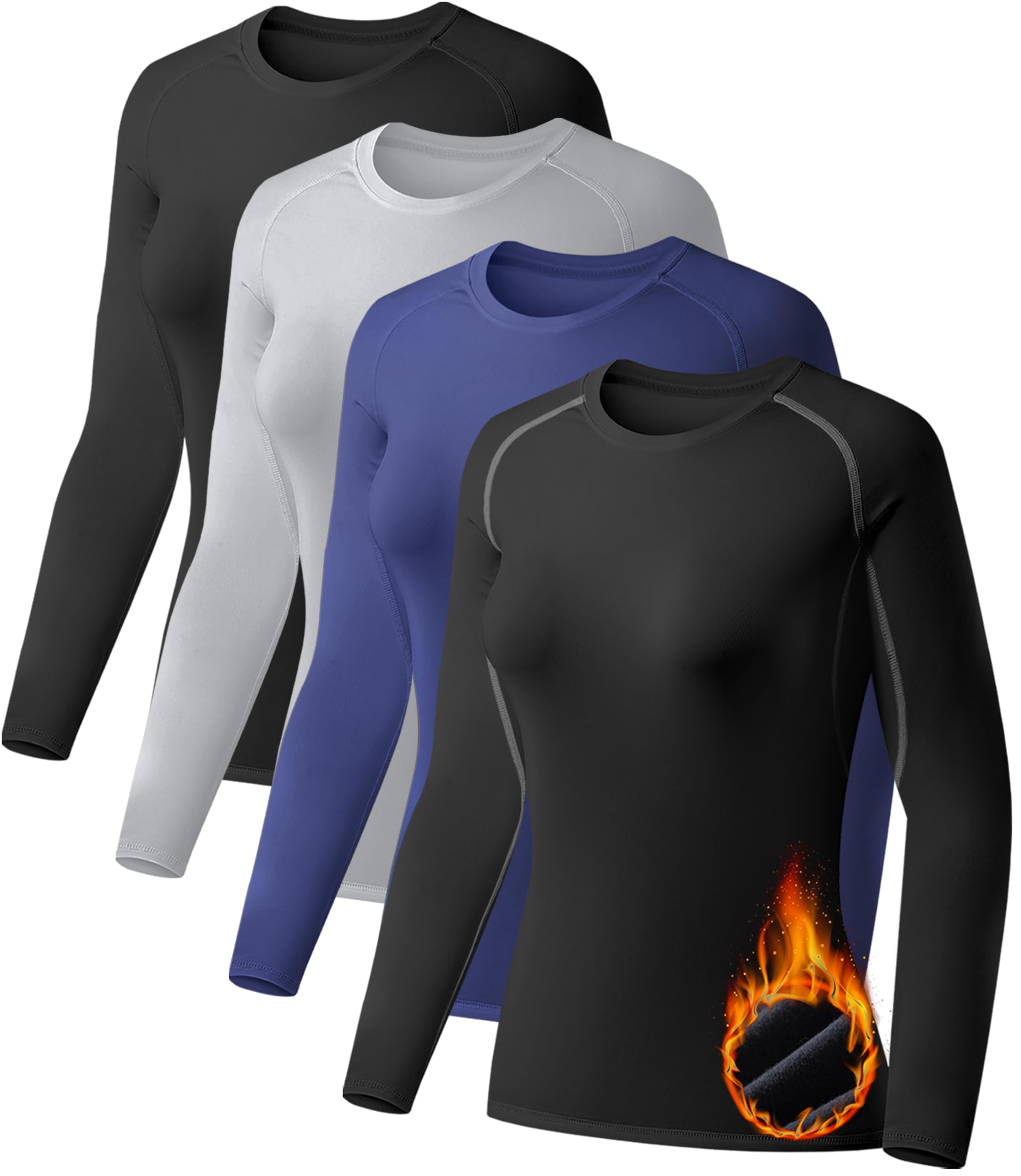 TELALEO 4 Pack Thermal Shirts Women Fleece Lined Long Sleeve Compression
