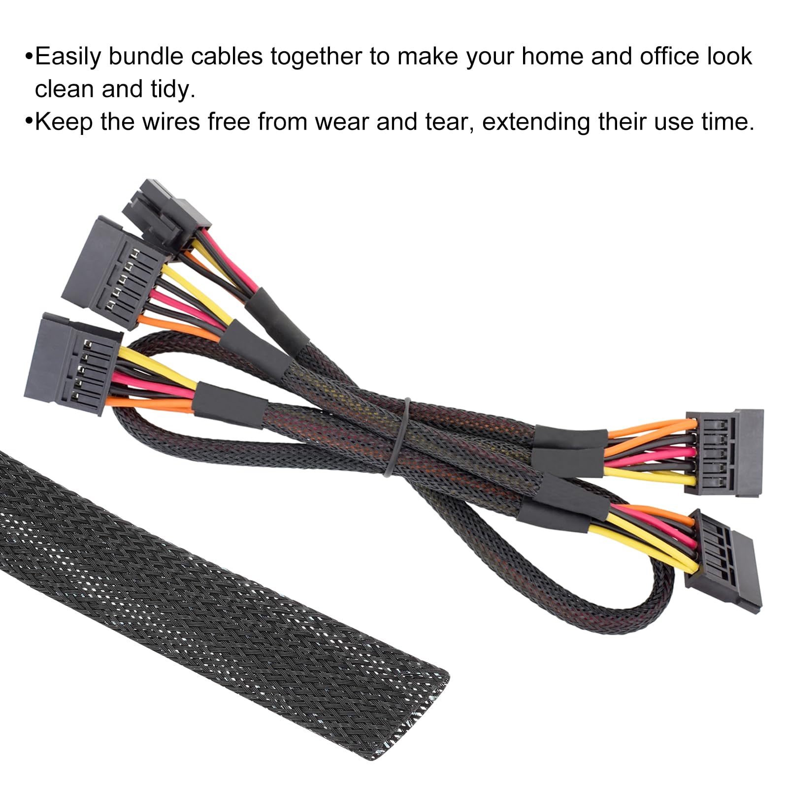 Manga Trenzada Expandible Pet para Cable De 1 Pulgada 100 Pies, Tubo De Manga para Organización De Cables De Pet [Protector De Cables para Audio Video Hogar Oficina]-Negro