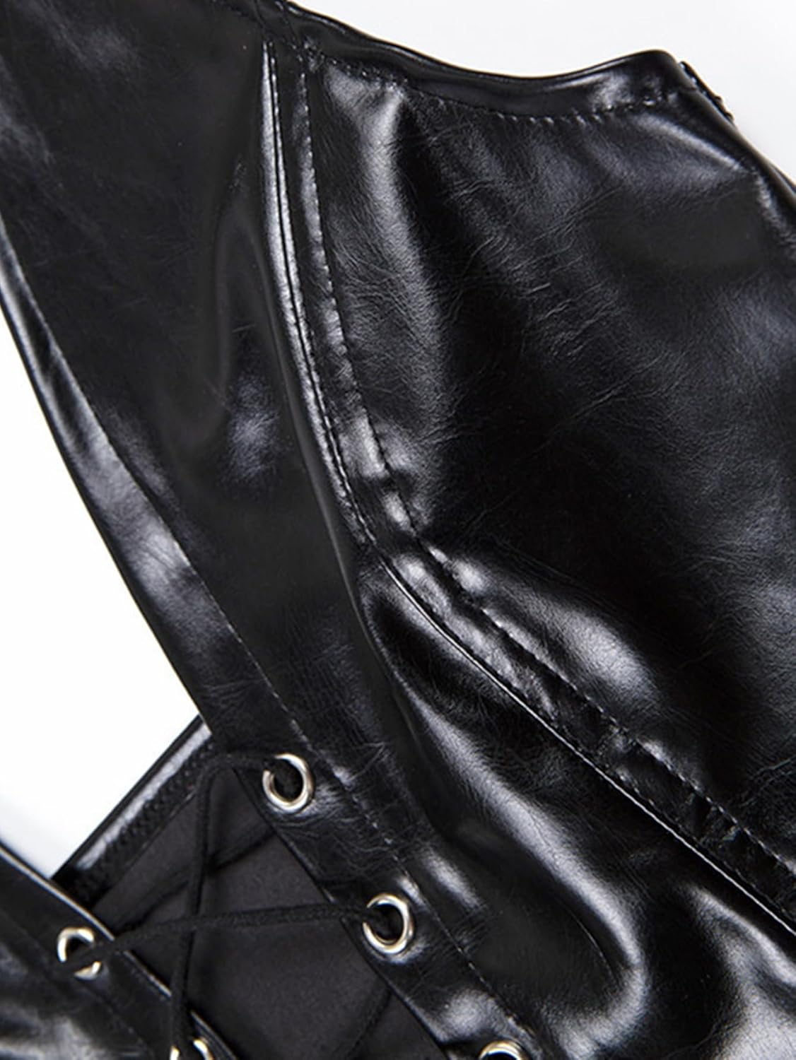 Women's PU Leather Halter Backless Lace Up Crop Tank Top - Image 8