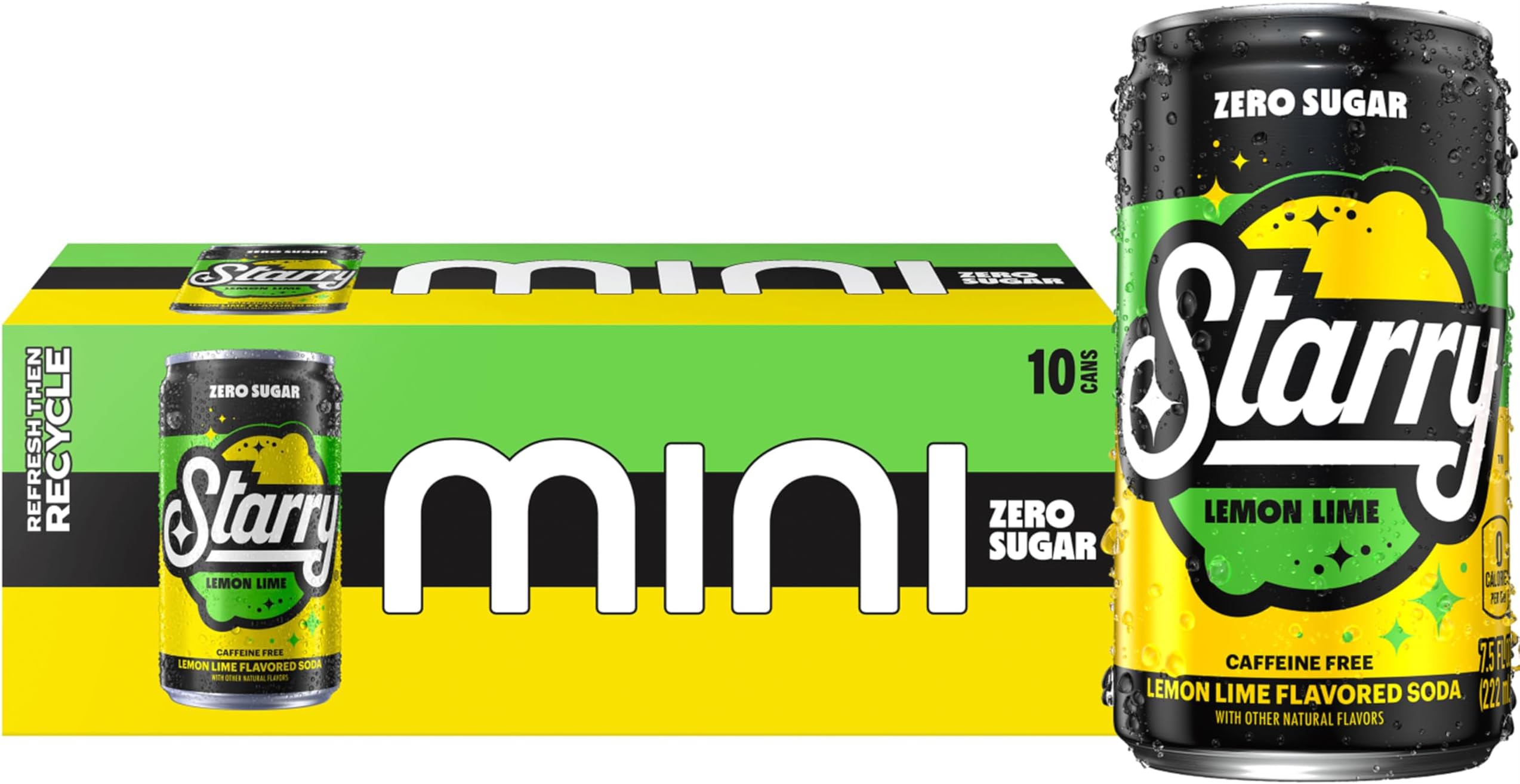 Zero Sugar Lemon Lime Soda, Caffeine Free, Mini Cans, 7.5 Ounce (Pack of 10)