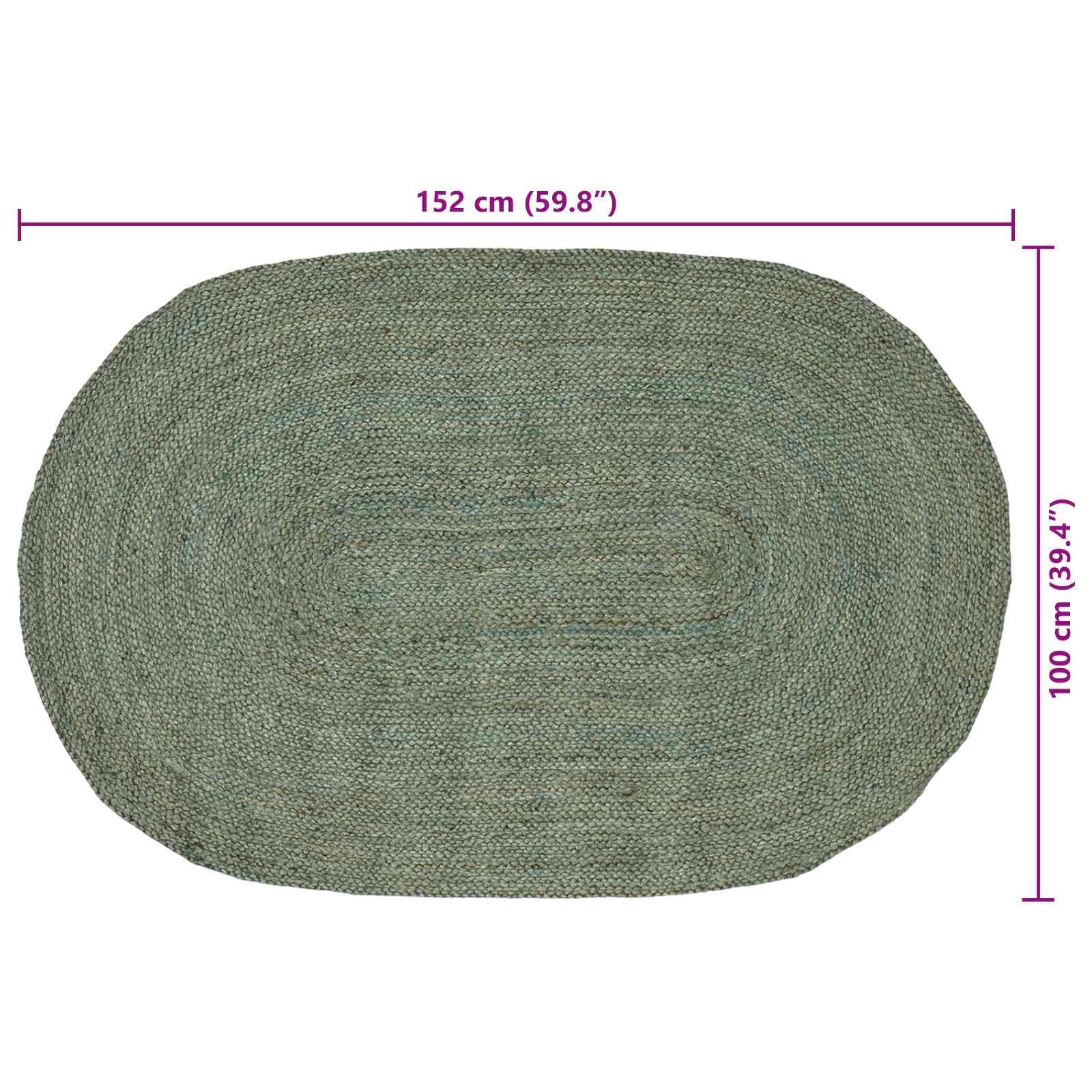 Tapis vert olive fait à la main en jute 100 x 152 cm ovale pour salon, chambre à coucher, salle à manger, moderne, facile d'entretien, antidérapant, confortable, avec texture naturelle et