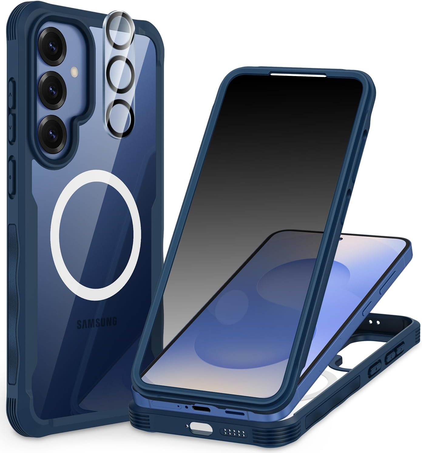 CENHUFO Magnetic Privacy for Samsung Galaxy S25 Plus Case, Full Body Phone Case with Built-in 9H Tempered Glass Privacy Screen Protector and Camera Lens Cover, Shockproof Protective Bumper - Blue