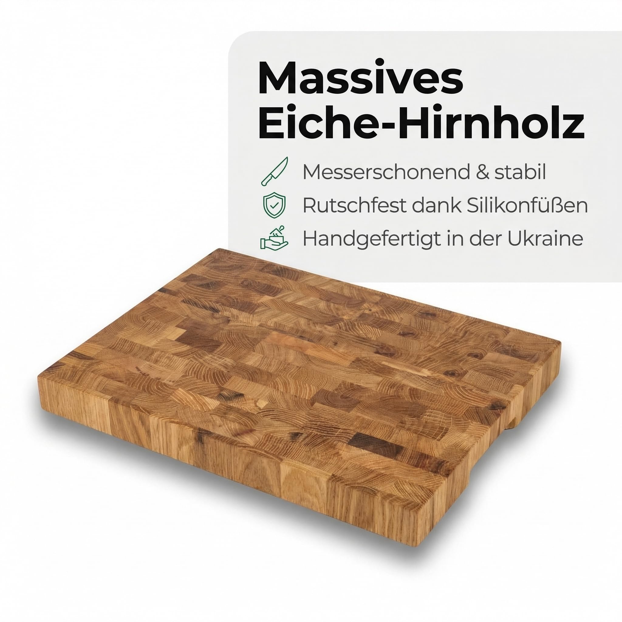 B4K® Tabla de cortar de roble 37x27x4,3 cm | Madera de bout con asas y pies de silicona | Antibacteriana y aceitada | Tabla de cocina robusta