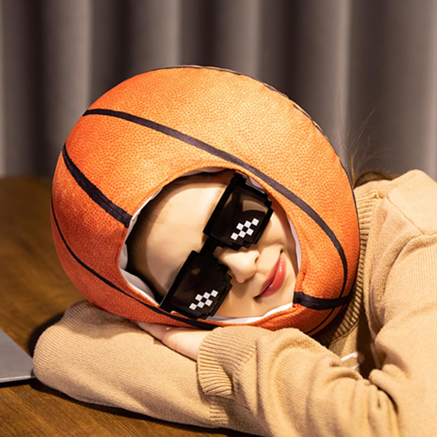 Basketball Plush Warm Hat,Halloween,Christmas,Carnival,Birthday Party Dressing Headwear, Adult Role-Playing Performance Hats(Without glasses)