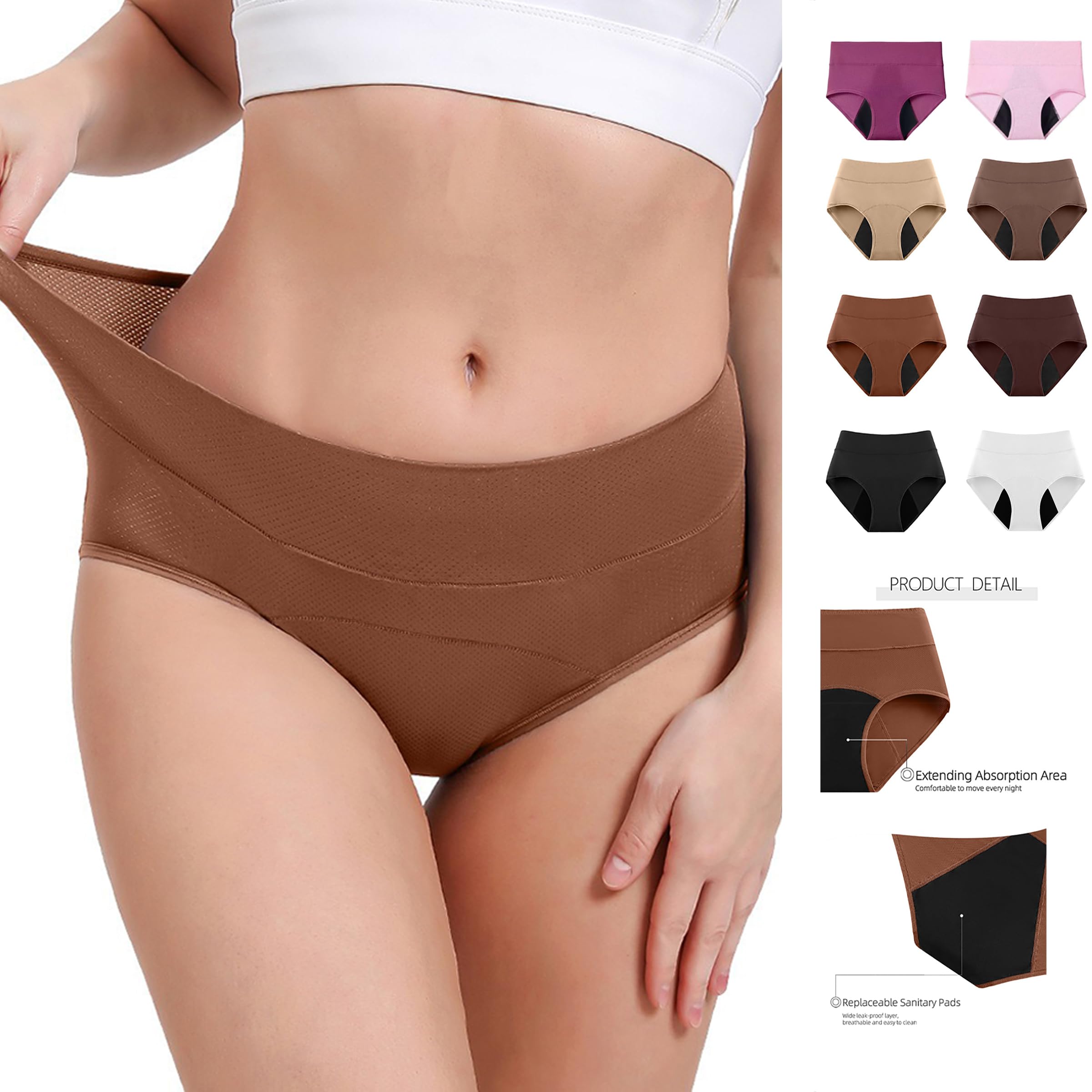 Ropa interior a prueba de fugas para mujer, 4 capas, absorbente, a prueba de fugas, cintura alta, cómodas bragas para mujeres mayores de 50 a 60 años
