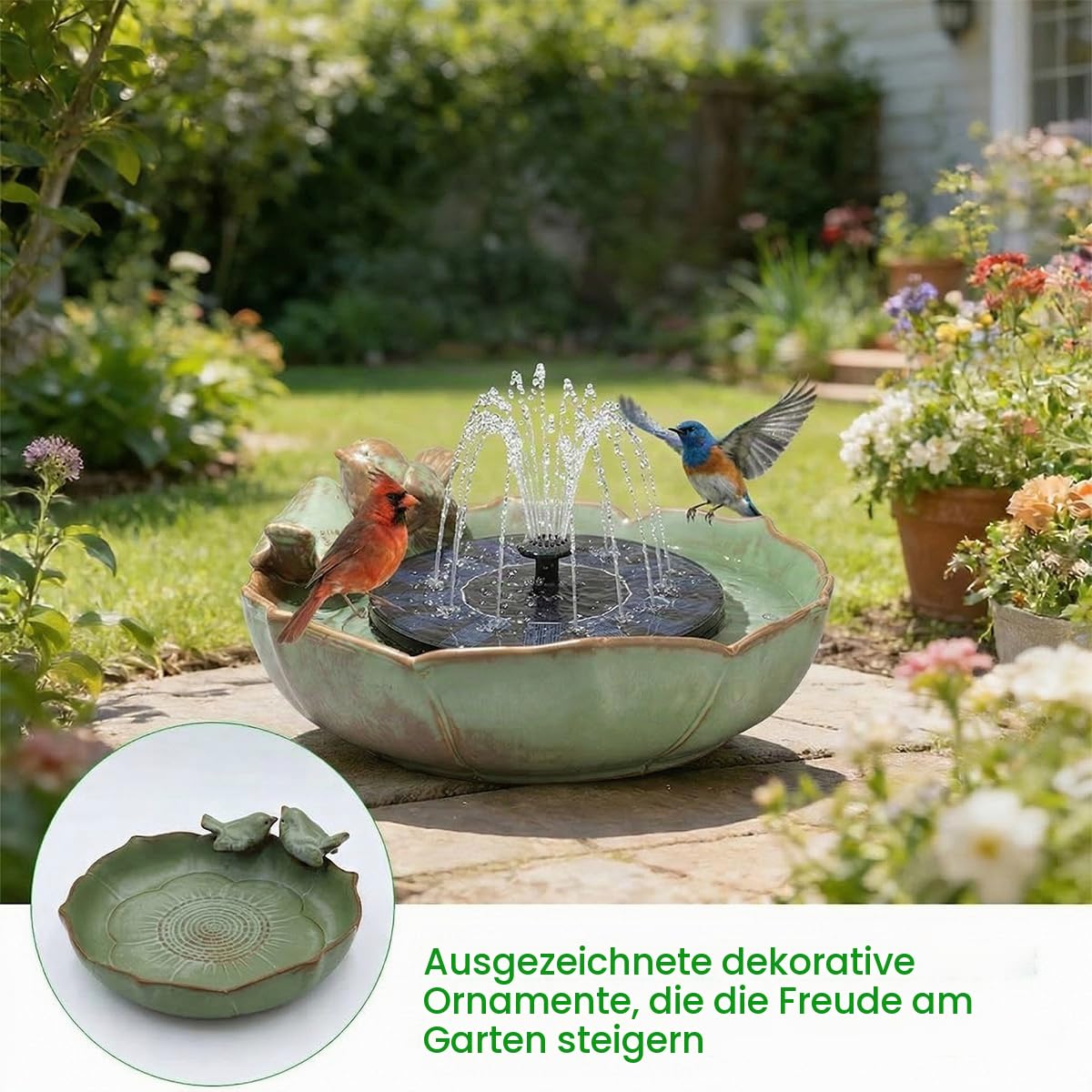 Keramik-Vogeltränke für den Außenbereich, 24.5 cm große Keramik-Vogeltränke für draußen, wetterfeste Vogeltränken für den Garten, Terrasse, Balkon und Rasen. (Large)