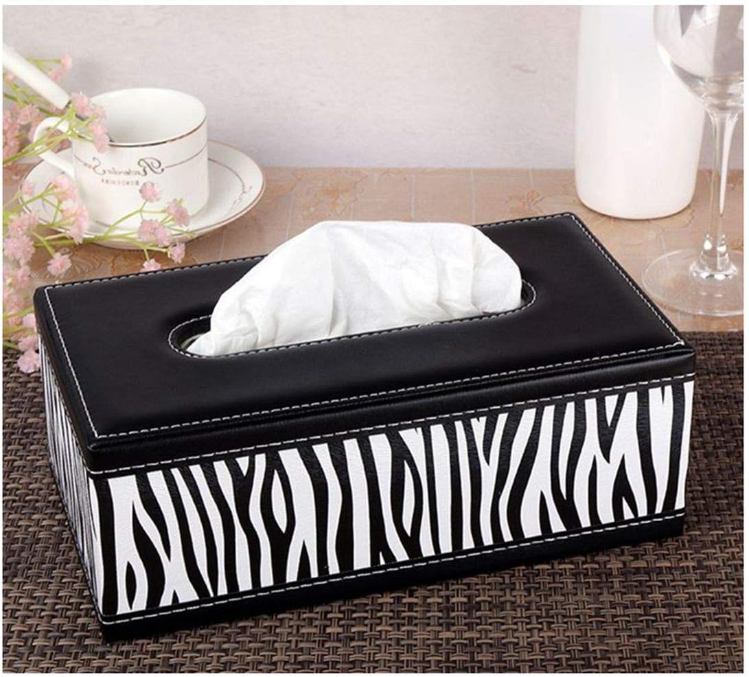 S Forever Home Decor PU Leather Tissue Box Cover Rectangular Tissue Box Holders (Black and White Zebra)