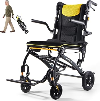 Transport Wheelchairs for Adults Lightweight Foldable Reclining Chair with Telescopic Handle, Portable Folding Travel Transfer Wheel Chairs for Seniors
