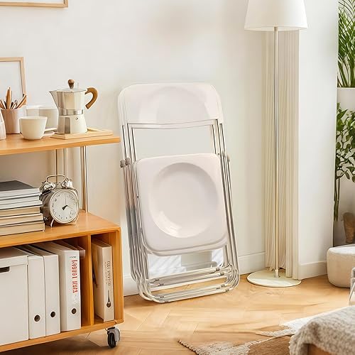 Miniatura 6 de Paquete de 8 sillas plegables de plástico blanco Iniciador de eventos apilables para iglesia, aula, salón comunitario (capacidad de 250 libras)