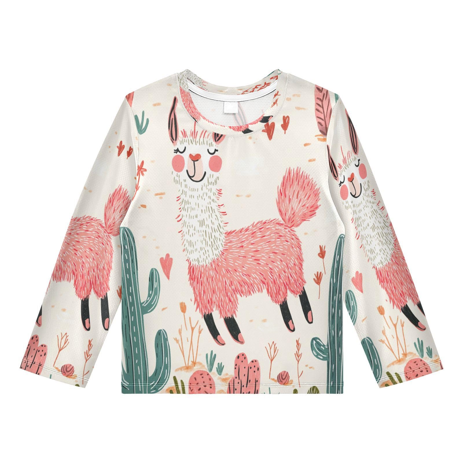 Llama Cactus Beige Rash Guard Shirt for Boys Sun Protection Shirt for Kids Toddlers UPF50+ 5-6T