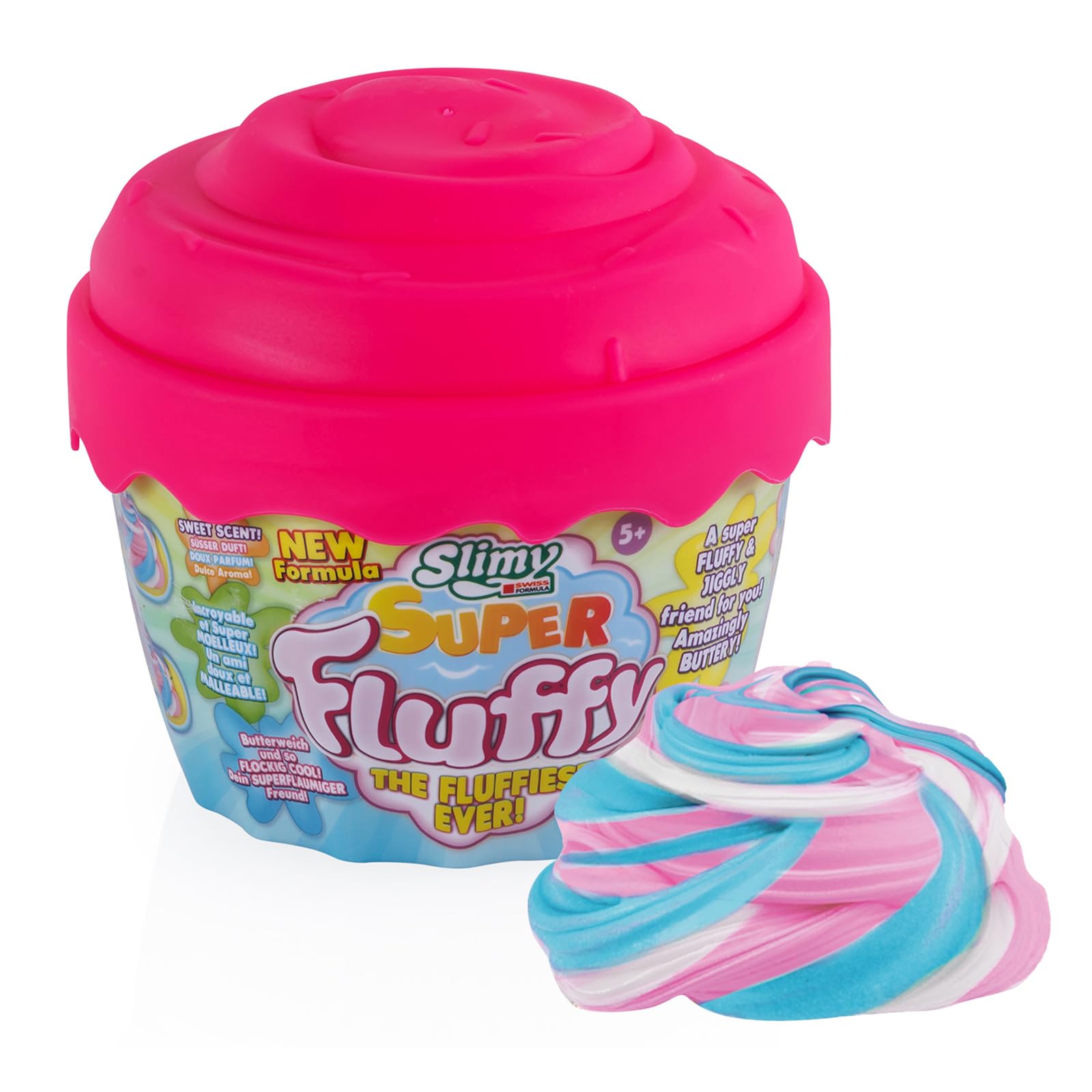 SLIMY Super Fluffy 300g Spielmasse im Cup Cake-Becher - der flaumigste Original Slimy Slime, lustig duftende Schleim Knete für Kinder, Spielspaß mit elastische Spielknete (ab 3 Jahren), Farbe:Pink