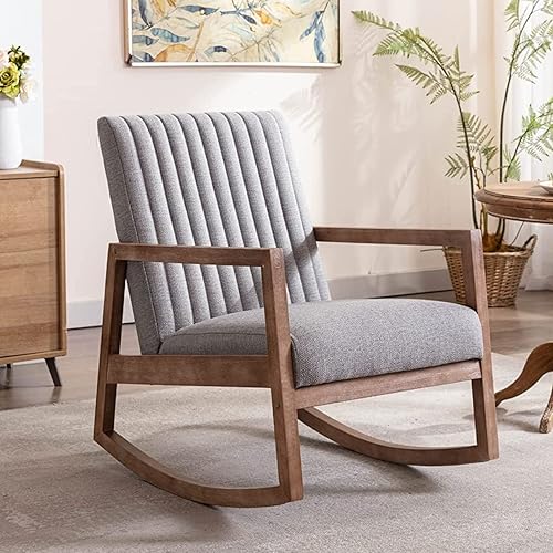 CIMOO 3507 - Sillón mecedor para guardería, de mediados de siglo, moderno, reclinable, cómoda, sillón para dormitorio, sala de estar, color gris