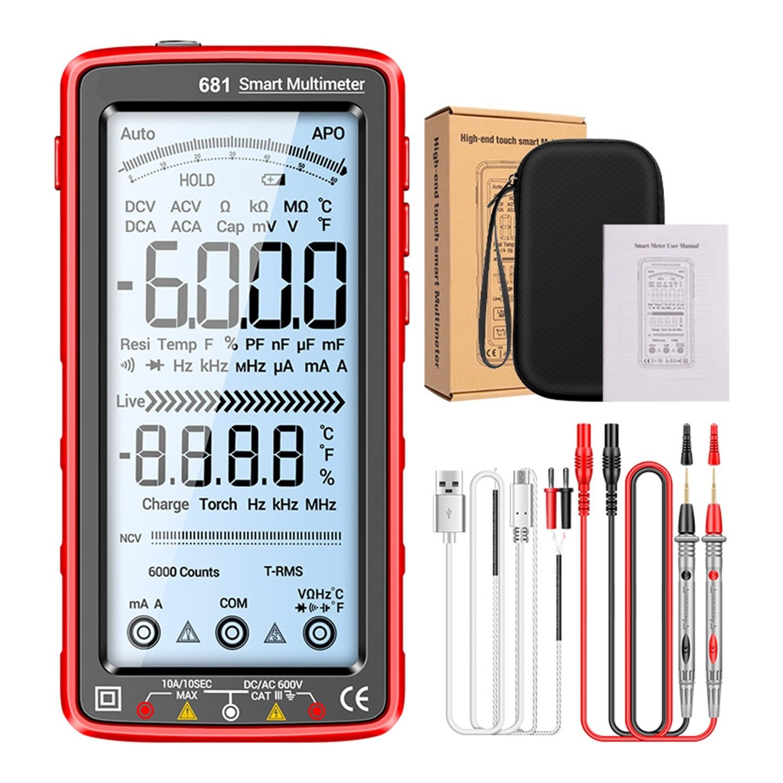 Per ANENG 681 Multimetro Digitale Professionale Ricaricabile AC/DC Tensione Senza Contatto Tester di Tensione Schermo LCD Tester Corrente