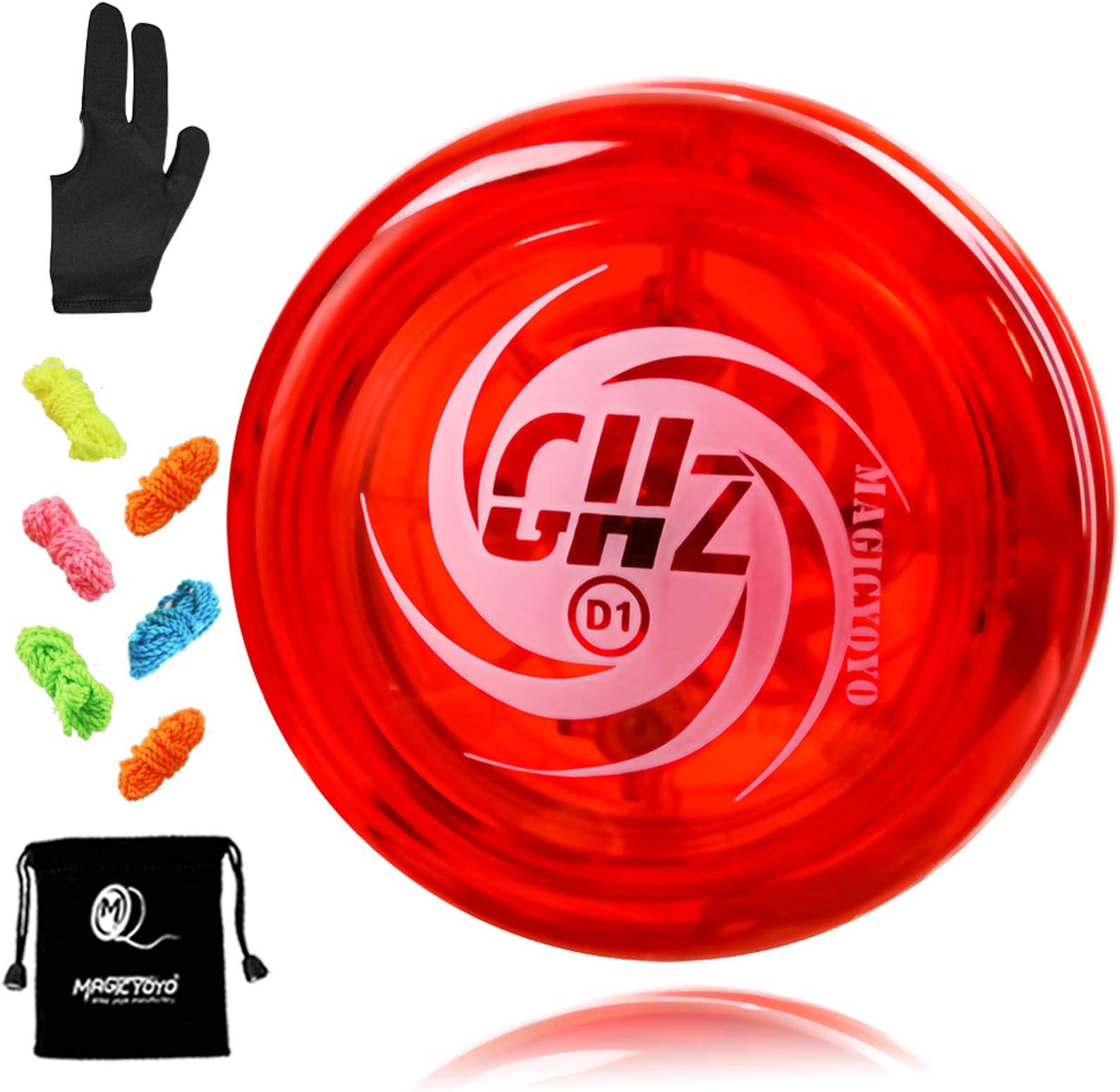 MAGICYOYO D1 GHZ Red Yoyo Responsive Yoyo for Kids, Kids Yoyo Professional Plastic Yo yo for Beginners, Looping Yo-yo for 2A Trick, + 6 Strings, Yo Yo Glove, Yo-yo Bag (D1 - Red)