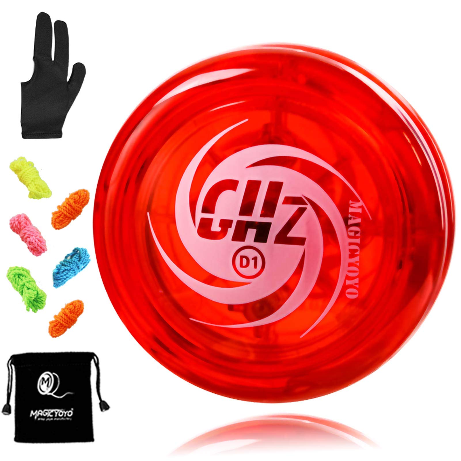 MAGICYOYO D1 GHZ Red Yoyo Responsive Yoyo for Kids, Kids Yoyo Professional Plastic Yo yo for Beginners, Looping Yo-yo for 2A Trick, + 6 Strings, Yo Yo Glove, Yo-yo Bag (D1 - Red)