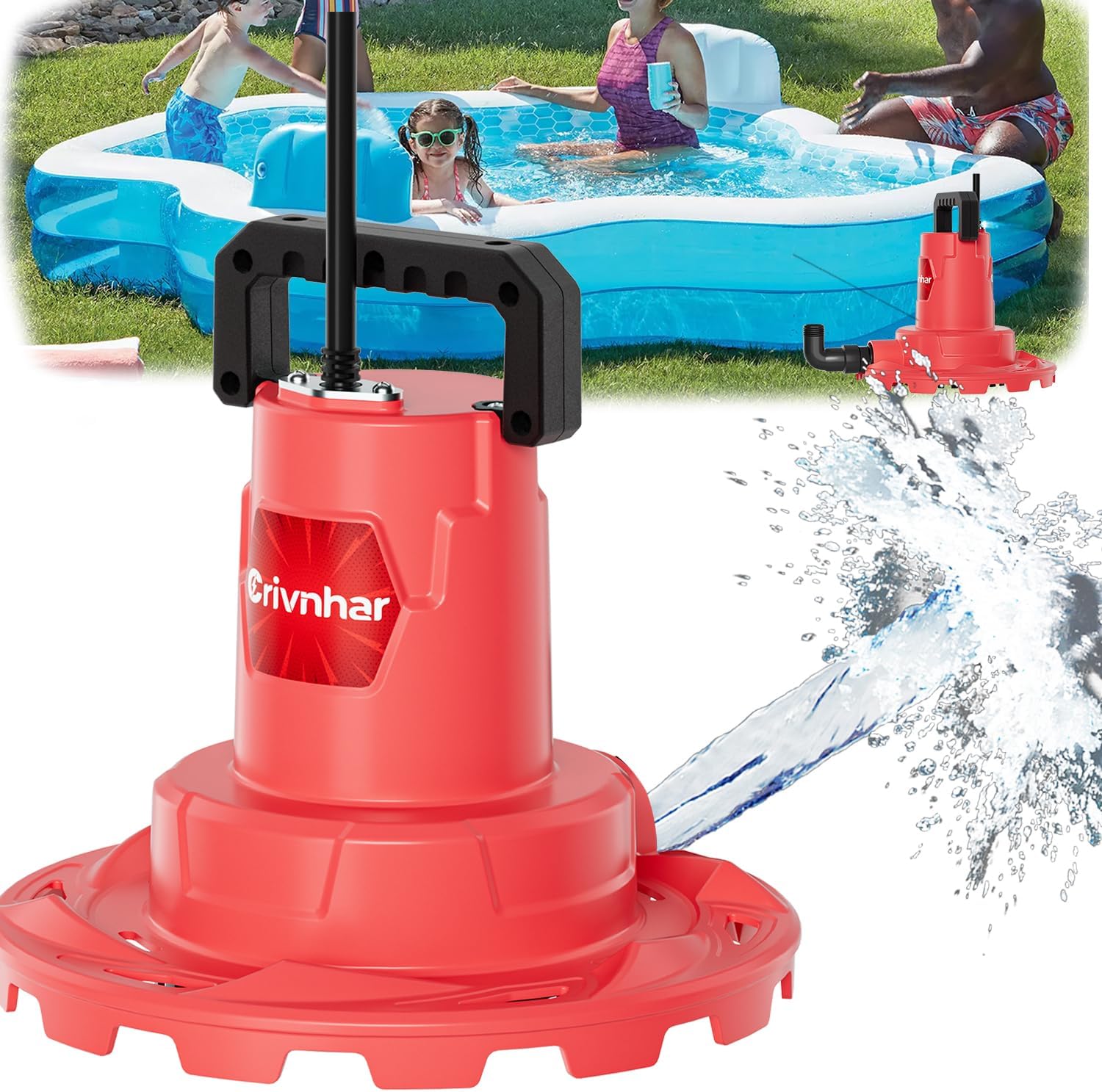 Cordless Submersible Sump Pump for Milwaukee 18V Batteries(No Battery), 1320GPH Pool Cover Pumps with 16.5FT Cord & 3 Flow Settings, Portable Transfer Pump for Pool, Basement, Hot Tub, Flooded Areas