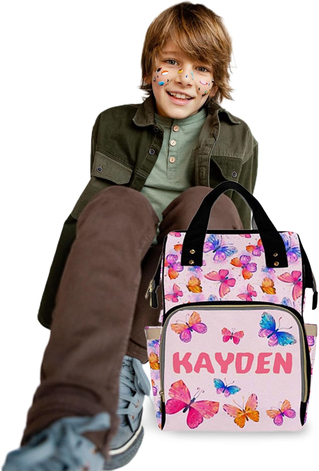 Personalized Diaper Bag Backpack with Name for Baby Girls, Custom Name Baby Bag Nursing Nappy Bag Travel Tote Bag Handbag Shoulder Bag Gifts for Mom Girl, Customized Kids Schoolbag, Baby Shower Gifts