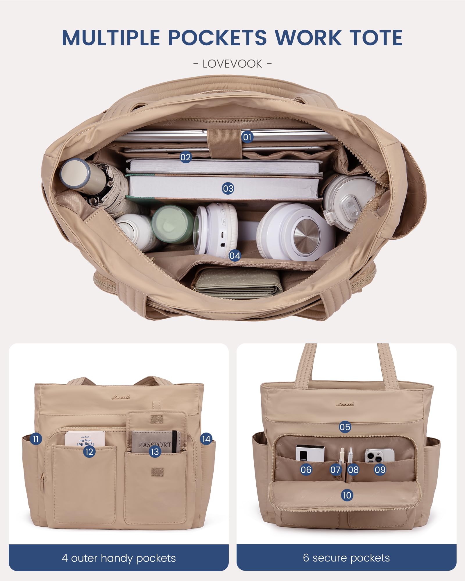 LOVEVOOK Laptop Bag for Women 15.6 Inch,Multi-pocket Teacher Tote Nurse Bag Work Tote Bag Computer Bags,Utility Large Purse Handbags with Laptop Compartments for Daily,College,Travel,Business,Office: 15.6 inch Coffe Brown