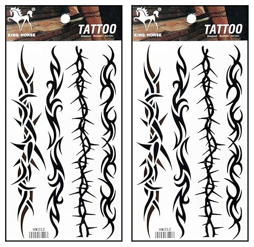 Tatuajes 2 hojas de alambre de púas enredadera enredadera temporal tatuajes adhesivos falsos cuerpo brazo pecho hombro tatuajes para adolescentes,