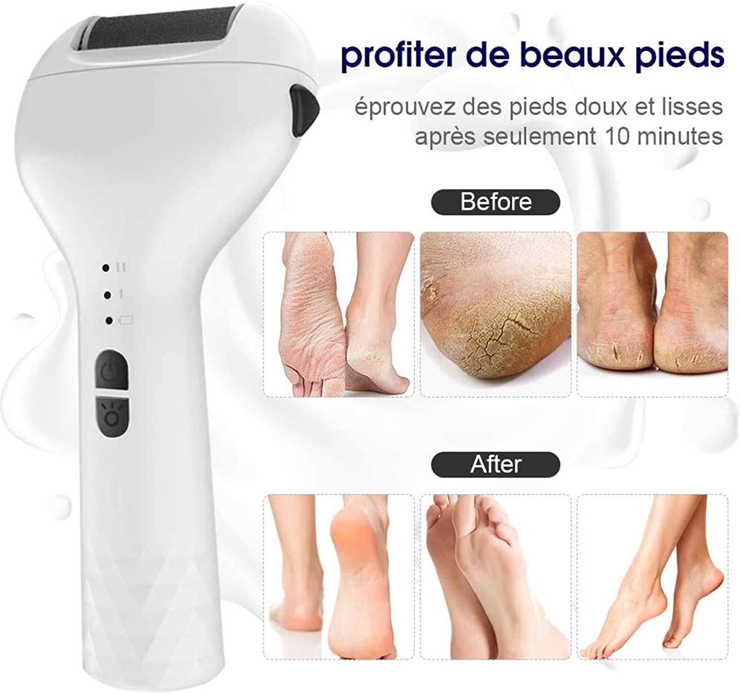 Removedor de Callos de pie eléctrico, Herramientas de pedicura de Lima de pie electrónica portátil, Herramientas de pedicura con 3 Rodillos y Herramienta de Cuidado de pie Recargable por USB