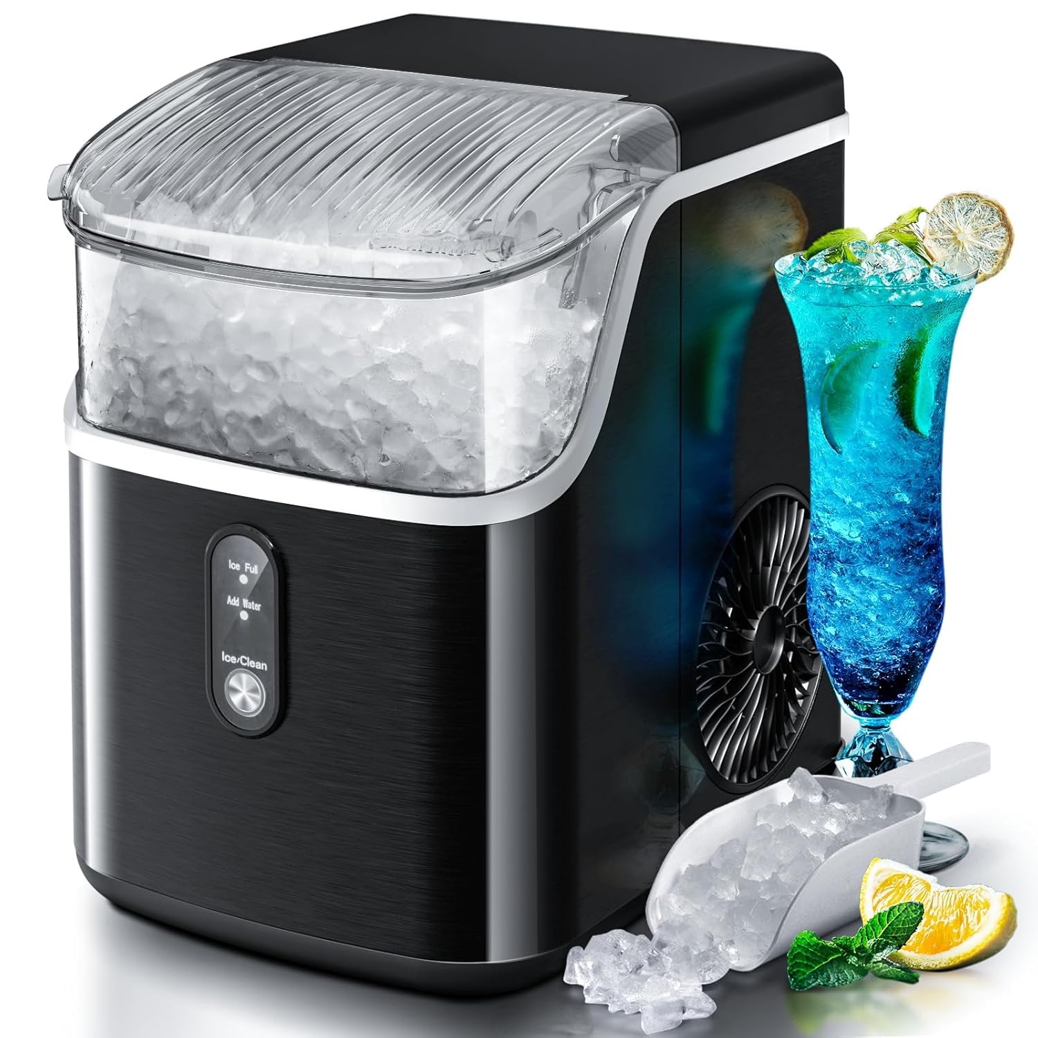 Nugget Ice Maker Countertop,Ready In 6 Mins, 34lbs/24h,Auto-Cleaning Portable Ice Maker With Basket And Scoop, For Home/Kitchen/Camping/RV. (Black) on Fridge.com - View 1