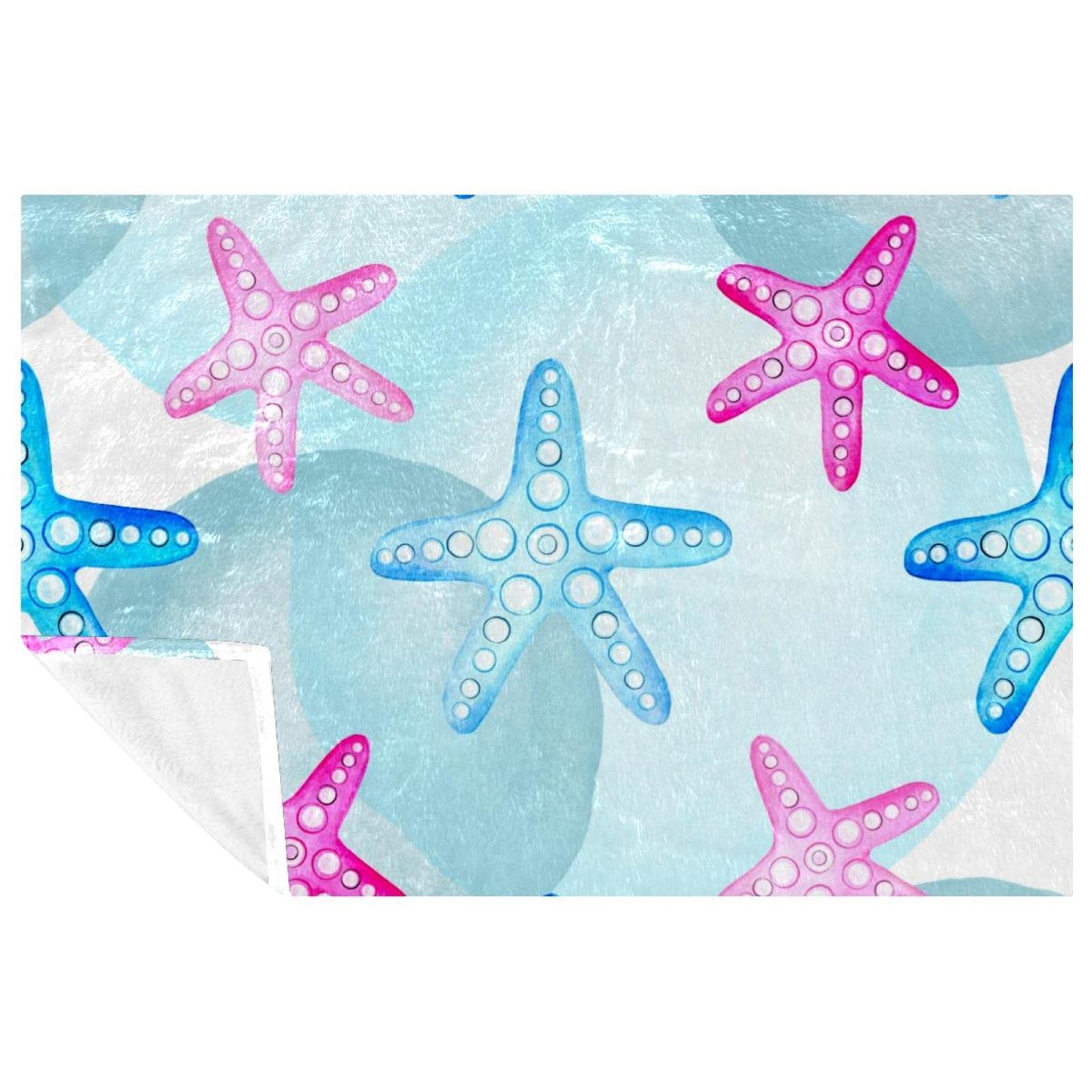 Couverture pour pique-nique et camping motif étoiles de mer bleu rose