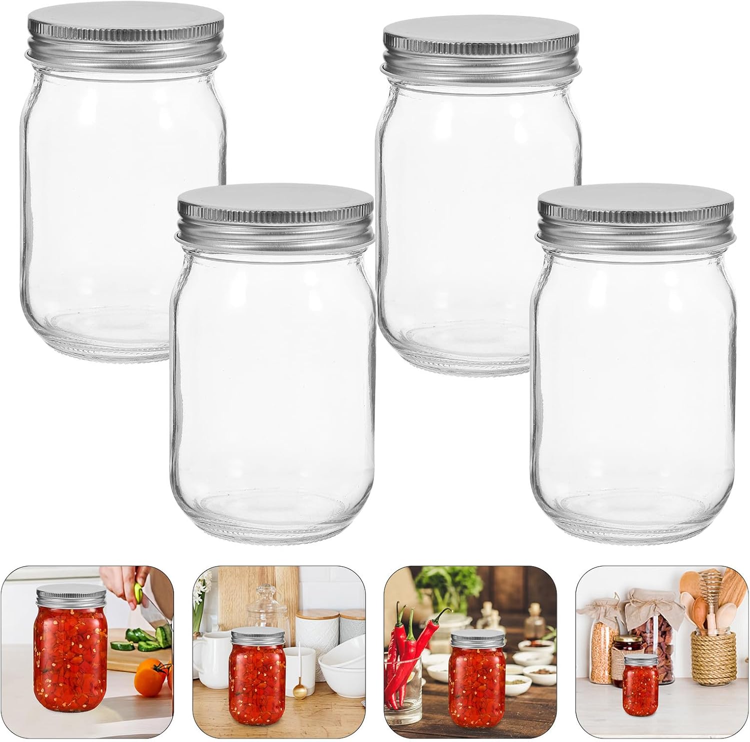 Mason Jars Glass Storage Jars with Lids 380ml for Honey Jam Pickle 4pcs Set Airtight Kitchen Food Storage Containers