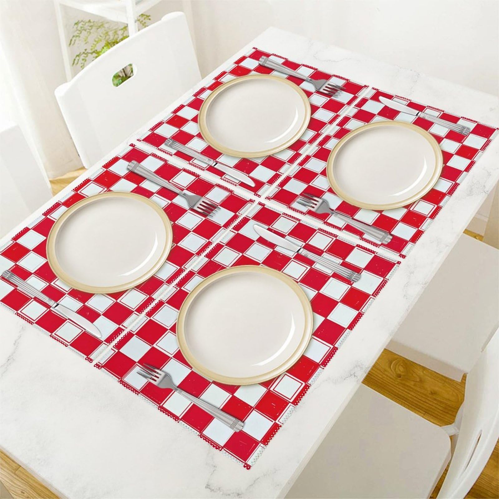 Amazon.com: White and Red Placemats Set of 6 Washable Heat
