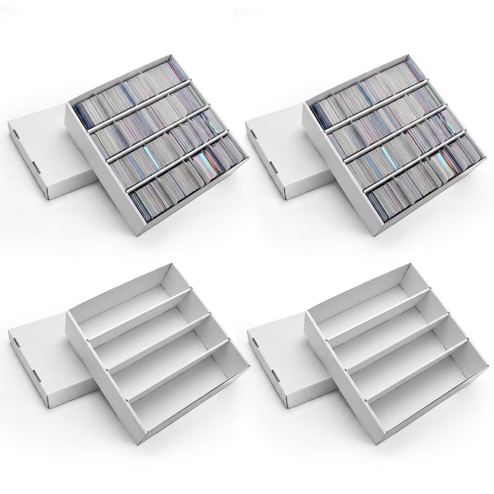 RLAVBL 4 Pack Trading Card Storage Box, 3600 Count Cardboard Card Boxes | 64 Dividers for Sports, MTG, TCG, Toploader, 4 Row