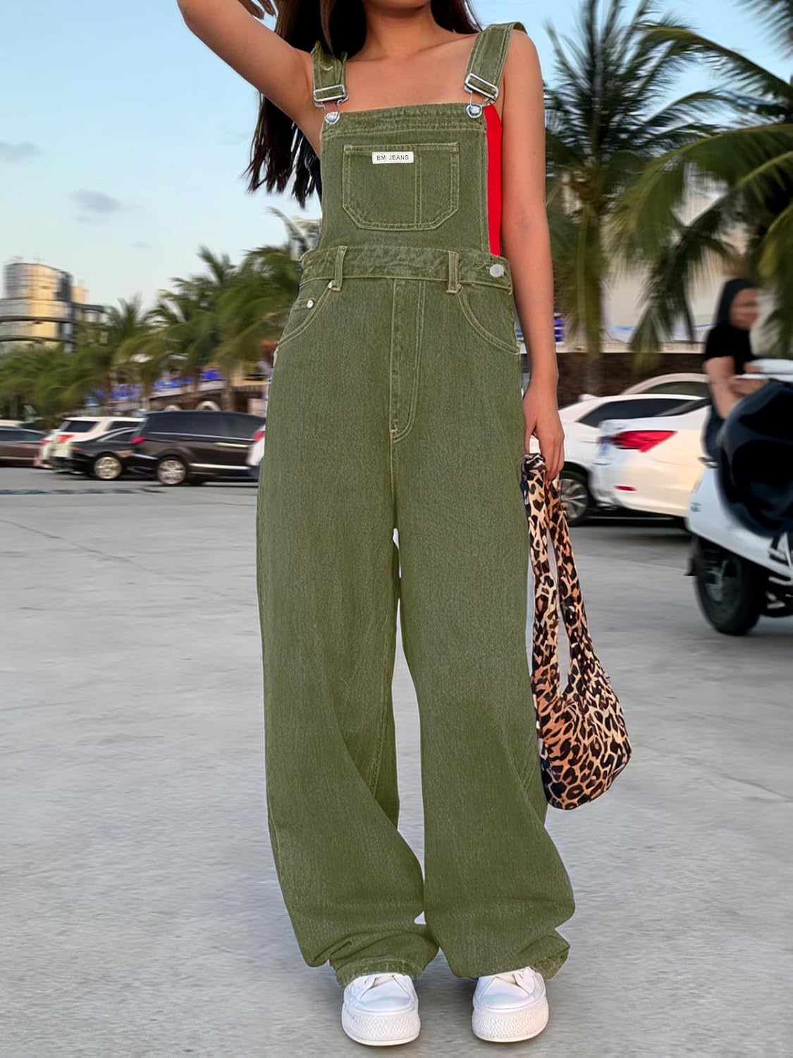 EMMIOL Women's Denim Overalls, Baggy Loose Fit Wide Leg Jumpsuit, 90s Vintage Style Overall with Adjustable Straps - Image 3