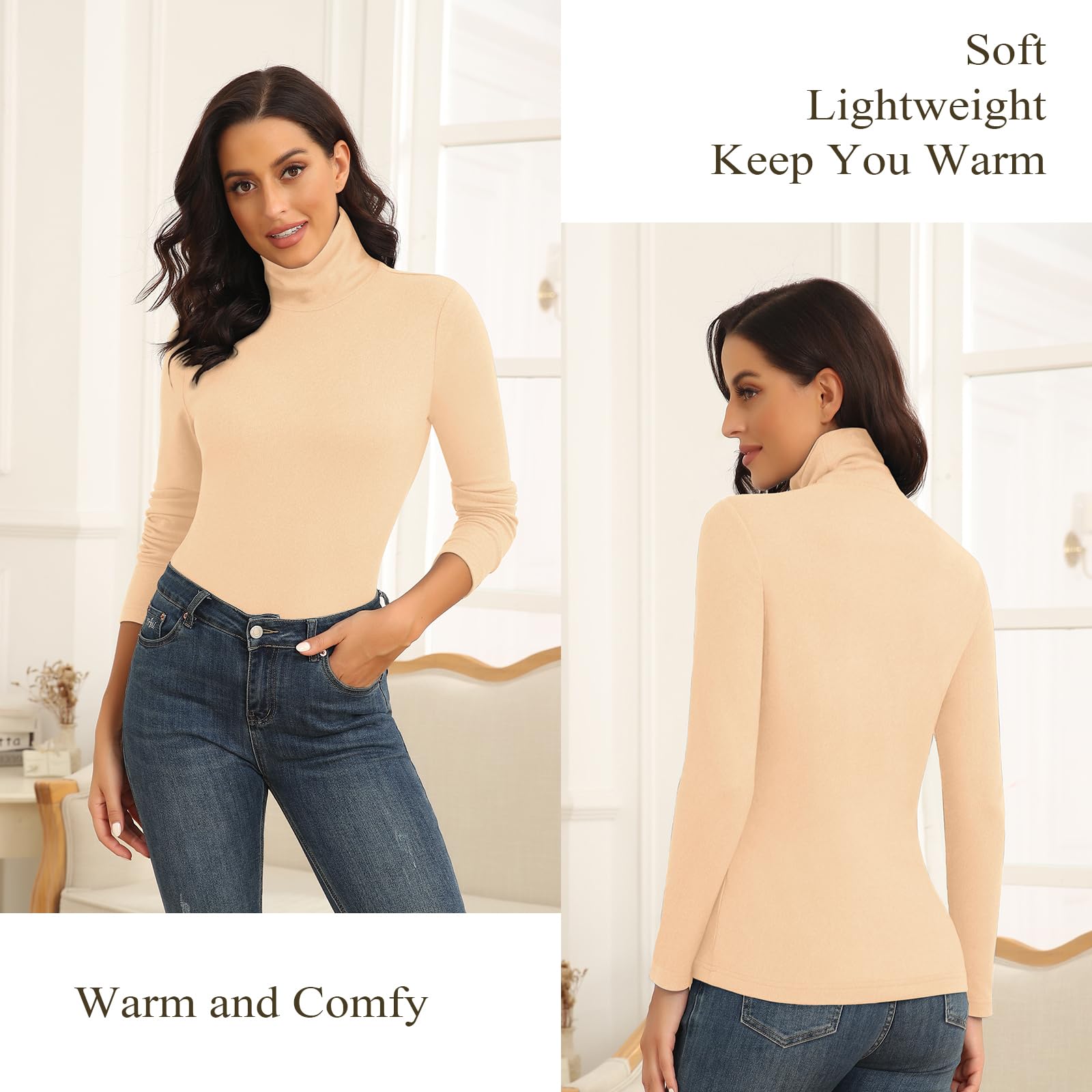 WOWENY Camiseta térmica para Mujer, Cuello Alto, Forro Polar, Manga Larga, Ropa Interior térmica, Camiseta Interior Extra cálida, Ligera, Ropa Interior de esquí
