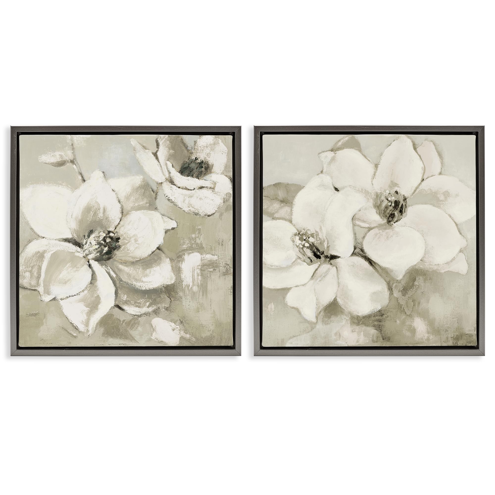 'Beige Magnolias after Rain'| 2pc Floating Frame Art Set 2