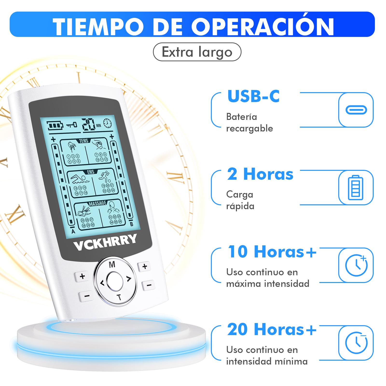 Electroestimulador Muscular 3 en 1 TENS EMS Masaje Electrodos con 36 Programas 2 Canales 10 Electrodos TENS 20 Niveles de Intensidad para Muscular Relajación