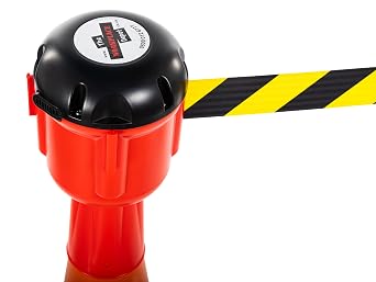 The Workplace Depot Cone Barrier Tape – 10m High Visibility Chevron Tape – Weatherproof Cone Safety Barrier for Quick Deployment in Construction Zones, Crowd Control(Black/Yellow)