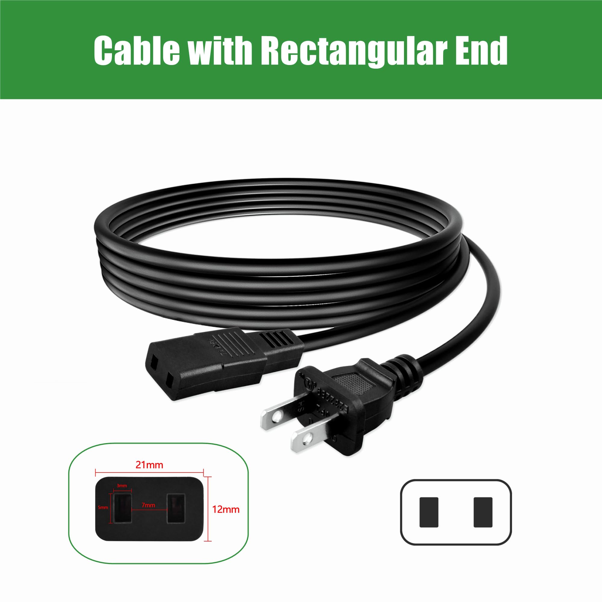 Amazon.com: FITE ON 8ft 2-Prong Square AC Power Cord Cable Lead