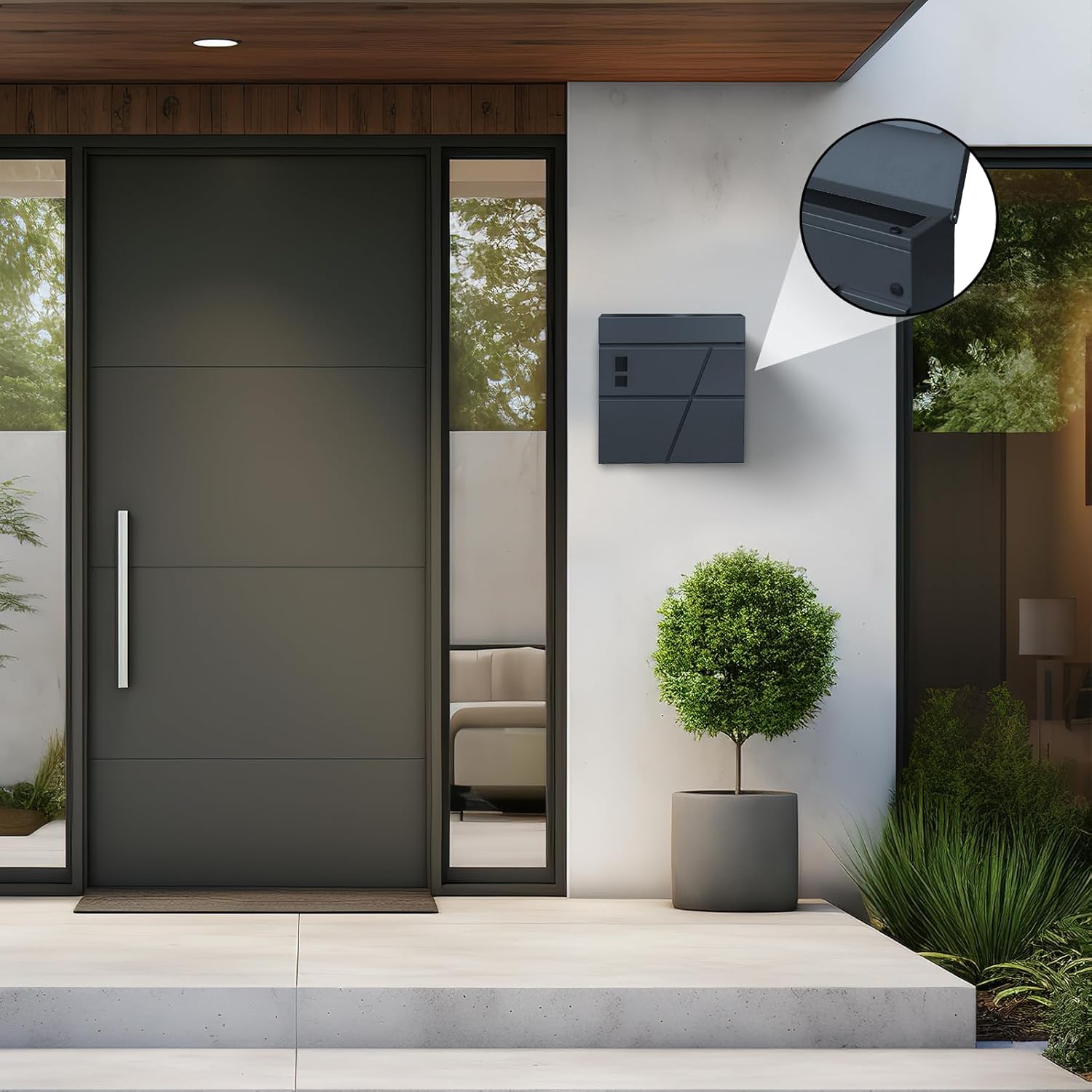 Wall-Mount Mailbox with Lock and Keys, Large Capacity Mailbox Drop Box, Locking Postbox, Steel Metal Rust-Proof Mail Box 14.17 x 15 x 4.13 Inch, Gray, MD006-1