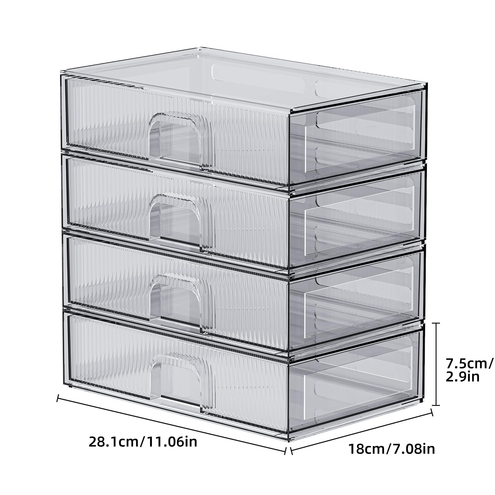 ZHIAI Cassetto portaoggetti impilabile, 4 pezzi, organizer in acrilico per cosmetici e prodotti di bellezza, adatto per cassettiere, bagno, armadi, ripostigli, camere da letto e organizzatori per la