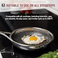 Vista 3 de LIVWELL DiamondClad 10-Inch Hybrid Nonstick Fry Pan - Kitchen Gift - Frying Pan Stainless Steel Cookware Set with Tempered Glass Lids - Dishwasher