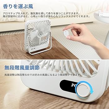 卓上扇風機 充電式 無段階風速調整 扇風機 角度調節/折り畳み可能 Amazon | 【自動首振り＆風量無段階調節】 卓上扇風機 小型