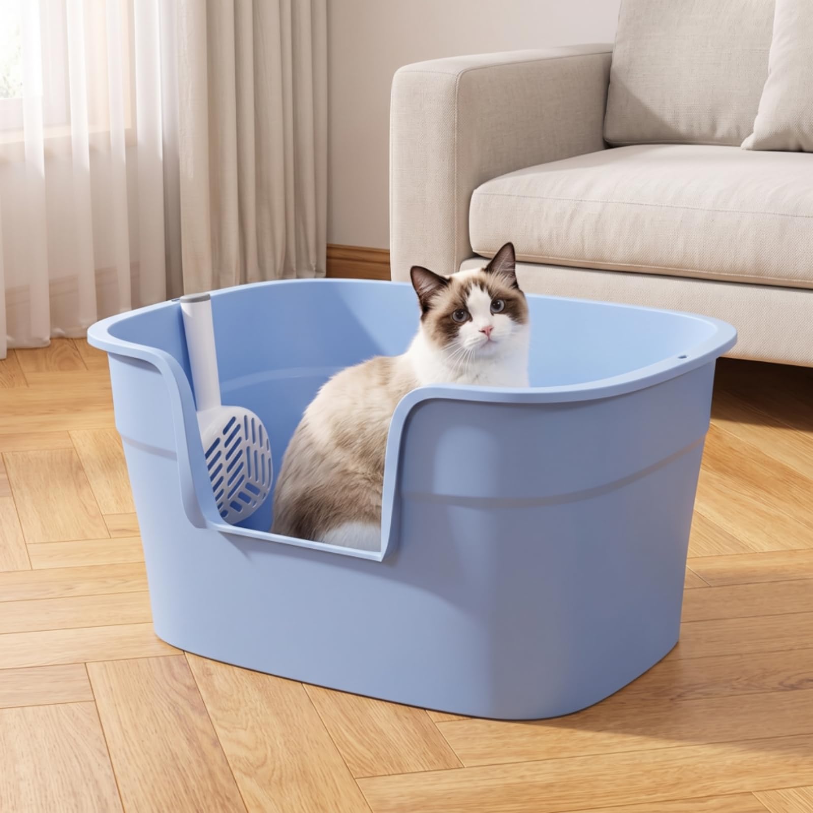 Cassettina per Gatti Lettiera Box Vassoio Contenitore Ampio con Ingresso Frontale Apertura Bassa per Accesso Facile in Polipropilene Resistente Adatta, Viola Grigio Chiaro